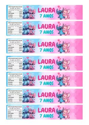 Rótulo de Garrafa Aniversário Stitch e Angel para Editar Online