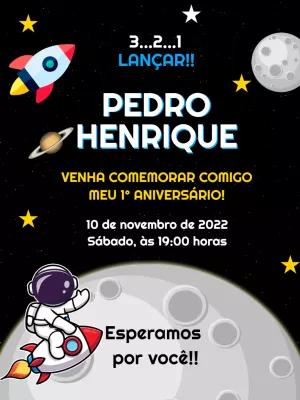 Convite de Aniversário Astronauta para Editar Online