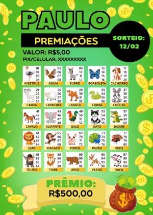 Cartela de Rifa de Animais Editável para Imprimir