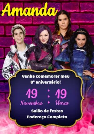 Convite de Aniversário Descendentes com Personagens para Editar