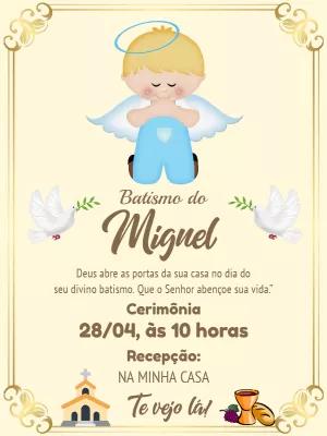 Convite de Batismo Anjinho Menino para Editar Online