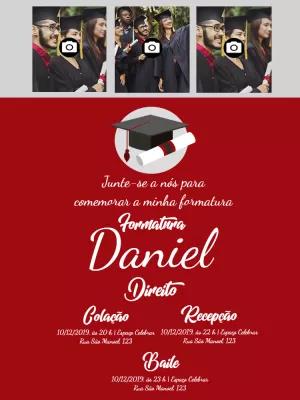 Convite de Formatura com Fotos para Editar Online e Imprimir