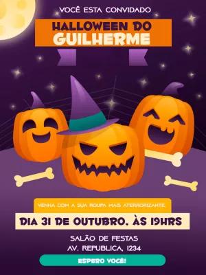 Convite de Aniversário Halloween com Abóboras para Editar