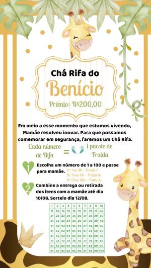 Convite Chá Rifa Girafinha Safari Editável para Enviar