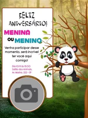 Convite de Aniversário Panda com Foto para Editar Online