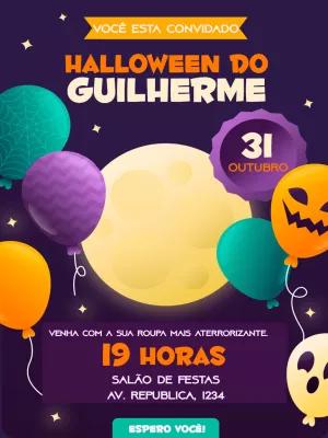 Convite Aniversário Halloween com Balões para Editar Online