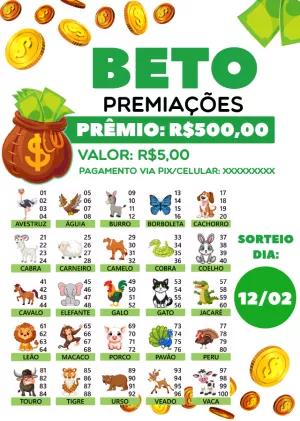 Cartela de Rifa Jogo do Bicho Editável para Imprimir