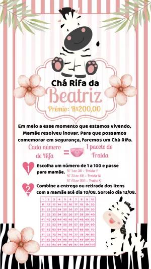 Convite Chá Rifa Zebrinha Safari para Editar Online