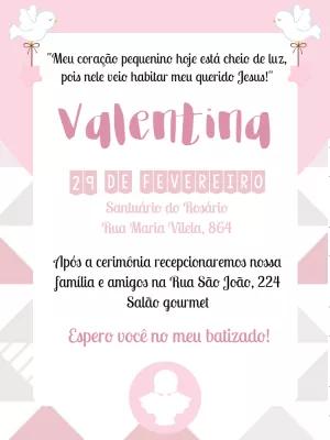 Convite de Batizado Rosa Delicado para Editar Online