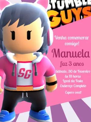 Convite Aniversário Stumble Guys Rosa para Editar Online