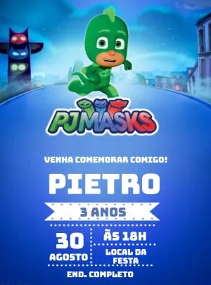 Convite Aniversário PJ Masks com Greg para Editar Online