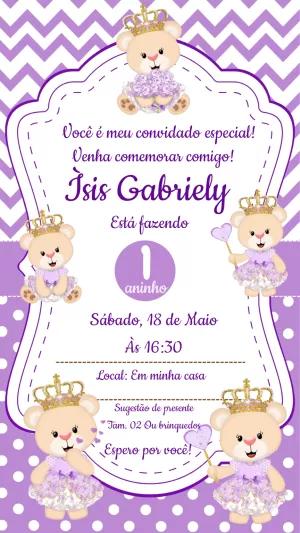 Convite Aniversário Ursinha Princesa para Editar Online