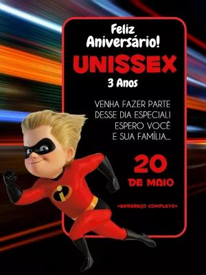 Convite de Aniversário Os Incríveis com Flecha para Editar