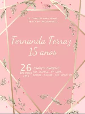 Convite de 15 anos Rosa e Dourado Geométrico para Editar