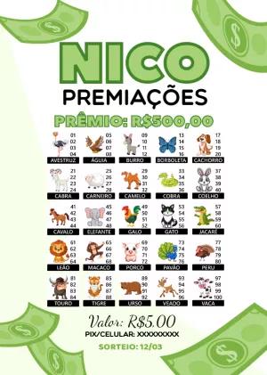 Cartela de Rifa de Animais com 100 Nomes para Editar