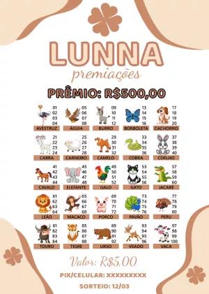 Cartela de Rifa de Animais Editável Online para Sorteio