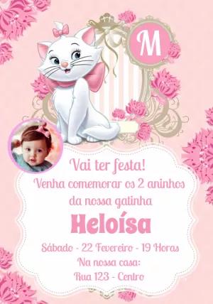 Convite Aniversário Gatinha Marie com Foto para Editar Online