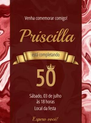 Convite de Aniversário Elegante Vermelho e Dourado para Editar