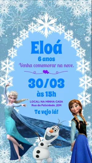 Convite Aniversário Frozen com Personagens para Editar Online