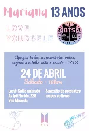 Convite de Aniversário BTS K-pop para Editar e Imprimir