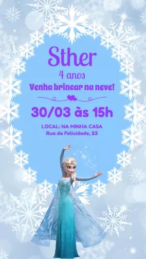 Convite Aniversário Frozen com Elsa para Editar Online