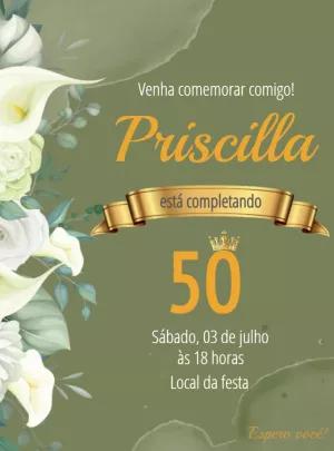 Convite de Aniversário Floral Verde Elegante para Editar Online