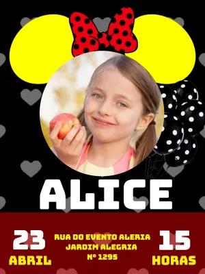 Convite de Aniversário Minnie com Foto para Editar Online