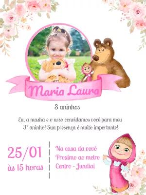 Convite Aniversário Masha e o Urso com Foto para Editar Online