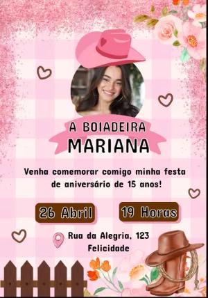 Convite Aniversário Boiadeira com Foto para Editar Online