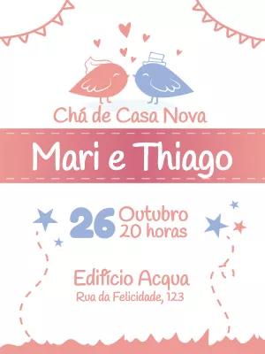 Convite Chá de Casa Nova com Passarinhos para Editar Online