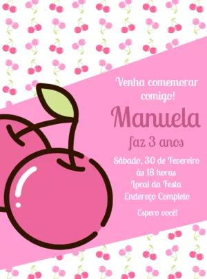 Convite de Aniversário Cerejinha Delicada para Editar Online