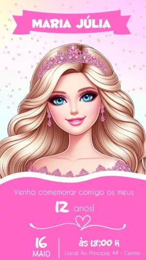 Convite Aniversário Barbie Princesa para Editar Online
