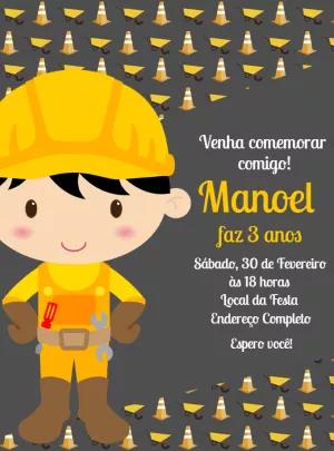 Convite Aniversário Construção com Menino para Editar Online