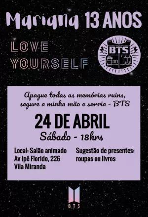 Convite de Aniversário BTS para Editar e Imprimir