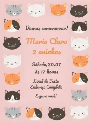 Convite de Aniversário Gatinhos Fofos para Editar Online