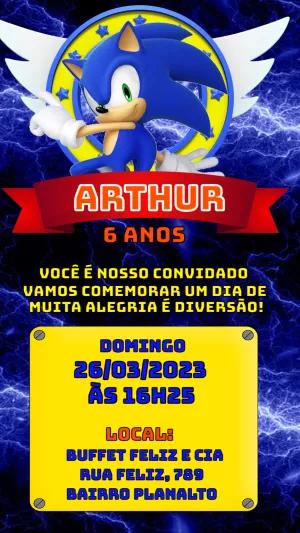 Convite de Aniversário Sonic para Editar e Imprimir