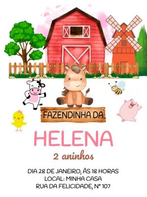 Convite Aniversário Fazendinha com Animais para Editar Online
