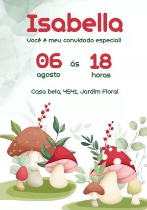 Convite de Aniversário Cogumelos para Editar Online