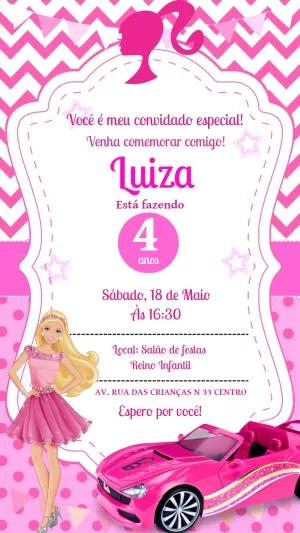 Convite de Aniversário Barbie com Carro para Editar Online
