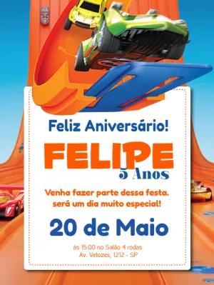 Convite de Aniversário Hot Wheels para Editar Online