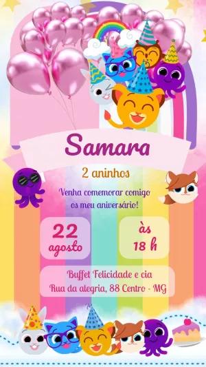 Convite Aniversário Bolofofos Menina Rosa para Editar Online