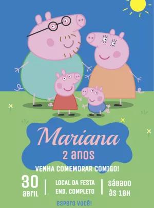 Convite de Aniversário Peppa Pig e Família para Editar Online