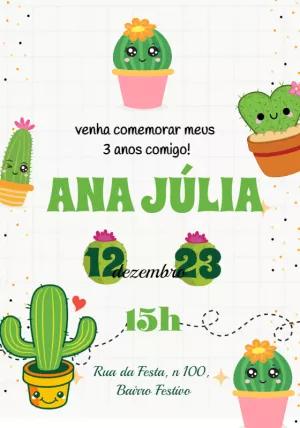 Convite de Aniversário Cactos Fofos para Editar Online