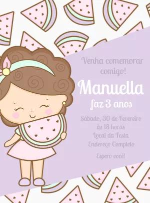 Convite Aniversário Melancia com Menina para Editar Online