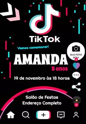 Convite Aniversário Tiktok com Foto para Editar Online