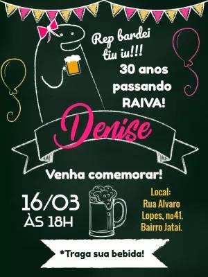 Convite de Aniversário Flork Engraçado Estilo Lousa para Editar