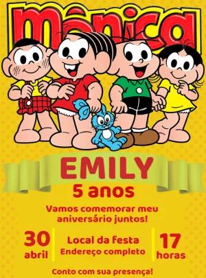 Convite Aniversário Turma da Mônica para Editar Online