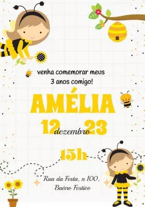 Convite de Aniversário Abelhinha Menina para Editar Online