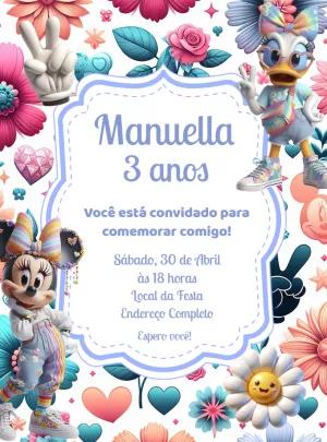 Convite Aniversário Minnie e Margarida Good Vibes para Editar