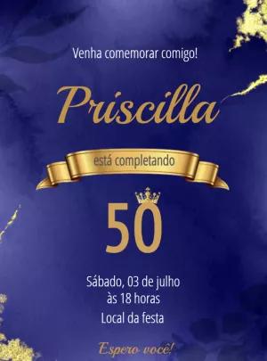 Convite de Aniversário Azul e Dourado Elegante para Editar